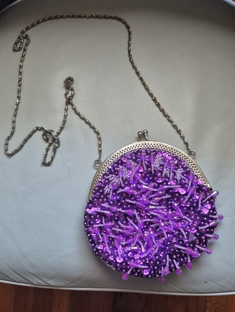Purple Sequined/ Beaded Round Crossbody Bag - Unbranded